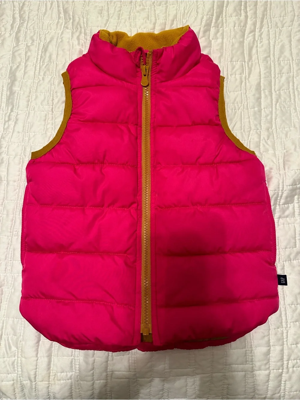 GAP girls  Hot Pink Puffer Vest with Mustard Trim Sz 4